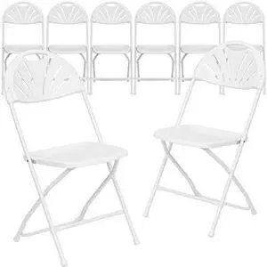 EMMA + OLIVER 8 Pack 650 lb. Capacity White Plastic Fan Back Folding Chair EMMA + OLIVER 8 Pack 650 lb. Capacity White Plastic Fan Back Folding Chair