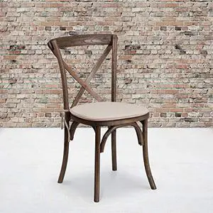 EMMA + OLIVER Stackable Early American Wood Cross Back Chair with Cushion EMMA + OLIVER Stackable Early American Wood Cross Back Chair with Cushion