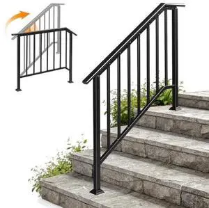 VINGLI Handrails for Outdoor Steps Fits 1 to 5 Steps, Stair Handrail with Drainage Holes, Wrought Iron Hand Rail Stair Railing for Concrete/Porch/Wooden Steps (Black with Straight End, 3-4 Steps) VINGLI Handrails for Outdoor Steps Fits 1 to 5 Steps, Stair Handrail with Drainage Holes, Wrought Iron Hand Rail Stair Railing for Concrete/Porch/Wooden Steps (Black with Straight End, 3-4 Steps)
