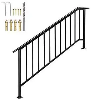 VINGLI Handrails for Outdoor Steps Fits 1 to 5 Steps, Stair Handrail with Drainage Holes, Wrought Iron Hand Rail Stair Railing for Concrete/Porch/Wooden Steps (Black with Straight End, 5 to 6 Steps) VINGLI Handrails for Outdoor Steps Fits 1 to 5 Steps, Stair Handrail with Drainage Holes, Wrought Iron Hand Rail Stair Railing for Concrete/Porch/Wooden Steps (Black with Straight End, 5 to 6 Steps)