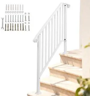 VINGLI Handrails for Outdoor Steps, Stair Handrail Fits 1 to 4 Steps, Wrought Iron Hand Rail Stair Railing Kit for Concrete, Porch, Wooden Steps (White, 3 to 4 Steps) VINGLI Handrails for Outdoor Steps, Stair Handrail Fits 1 to 4 Steps, Wrought Iron Hand Rail Stair Railing Kit for Concrete, Porch, Wooden Steps (White, 3 to 4 Steps)