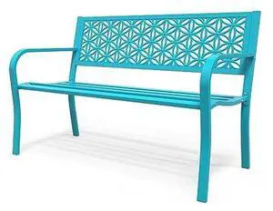 VINGLI 50" Outdoor Bench Metal with Floral Back, Garden Bench Front Porch Benches for Yard Patio Entryway Park, 800lb Capacity - Blue VINGLI 50" Outdoor Bench Metal with Floral Back, Garden Bench Front Porch Benches for Yard Patio Entryway Park, 800lb Capacity - Blue
