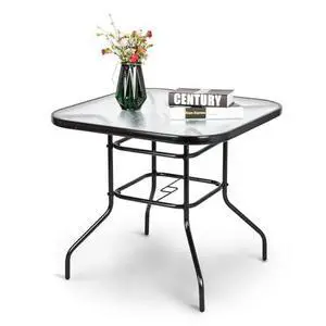 VINGLI Glass Patio Table with Umbrella Hole, 32" Square Outdoor Dining Table Steel Tempered Glass Patio Tables Outdoor Tables for Balcony Garden Deck VINGLI Glass Patio Table with Umbrella Hole, 32" Square Outdoor Dining Table Steel Tempered Glass Patio Tables Outdoor Tables for Balcony Garden Deck