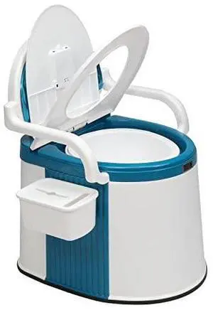VINGLI Portable Toilet | Back & Handrail Design Commode with 5 Gallon Bucket Inner, Camping RV Toilet for Adult, Kids, Home, Boat, Van, Travel, Plastic, Blue & white VINGLI Portable Toilet | Back & Handrail Design Commode with 5 Gallon Bucket Inner, Camping RV Toilet for Adult, Kids, Home, Boat, Van, Travel, Plastic, Blue & white