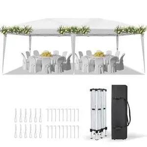 VINGLI 10'x20' Pop Up Canopy Tent Portable Instant Gazebo Party Tent with Carry Bag Outdoor Canopy for Outdoor Events, Party, Wedding (White) VINGLI 10'x20' Pop Up Canopy Tent Portable Instant Gazebo Party Tent with Carry Bag Outdoor Canopy for Outdoor Events, Party, Wedding (White)