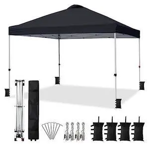 VINGLI 10'x10' Pop Up Canopy Tent with Sandbags & Rolling Bag, Portable Instant Party Tent Waterproof Outdoor Canopy for Outdoor Events, Party, Wedding (Black) VINGLI 10'x10' Pop Up Canopy Tent with Sandbags & Rolling Bag, Portable Instant Party Tent Waterproof Outdoor Canopy for Outdoor Events, Party, Wedding (Black)