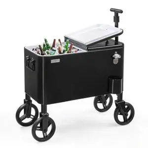 VINGLI 80 Quart Wagon Rolling Cooler Ice Chest, w/Long Handle and 10" Wheels, Portable Beach Patio Party Bar Cold Drink Beverage, Outdoor Park Cart on Wheels VINGLI 80 Quart Wagon Rolling Cooler Ice Chest, w/Long Handle and 10" Wheels, Portable Beach Patio Party Bar Cold Drink Beverage, Outdoor Park Cart on Wheels