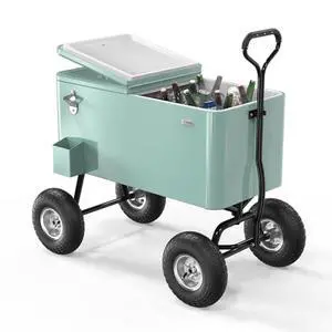 VINGLI 80 Quart Wagon Rolling Cooler Ice Chest, w/Long Handle and 10" Wheels, Portable Beach Patio Party Bar Cold Drink Beverage, Outdoor Park Cart on Wheels VINGLI 80 Quart Wagon Rolling Cooler Ice Chest, w/Long Handle and 10" Wheels, Portable Beach Patio Party Bar Cold Drink Beverage, Outdoor Park Cart on Wheels