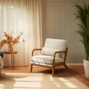 Bonnlo Fine Linen Beige Mid Century Modern Accent Chair, Soild Wood Padding Lounge Armchairs Side Sitting Chairs for Living Room, Bedroom, Guest Room Bonnlo Fine Linen Beige Mid Century Modern Accent Chair, Soild Wood Padding Lounge Armchairs Side Sitting Chairs for Living Room, Bedroom, Guest Room