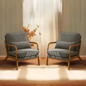 Bonnlo Linen Dark Grey Accent Chairs Set of 2, Upholstered Mid Century Modern Lounge Chairs Reading Chairs Side Sitting Chair Solid Wood Farmhouse Armchairs for Living Room, Bedroom, Guest Room Bonnlo Linen Dark Grey Accent Chairs Set of 2, Upholstered Mid Century Modern Lounge Chairs Reading Chairs Side Sitting Chair Solid Wood Farmhouse Armchairs for Living Room, Bedroom, Guest Room