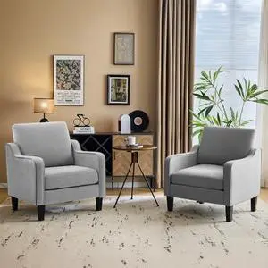 VINGLI Modern Accent Chairs Set of 2, Grey Living Room Chairs Comfy Armchair for Bedroom, Upholstered Sofa Chair Reading Chair for Small Spaces, Apartment, Waiting Room VINGLI Modern Accent Chairs Set of 2, Grey Living Room Chairs Comfy Armchair for Bedroom, Upholstered Sofa Chair Reading Chair for Small Spaces, Apartment, Waiting Room