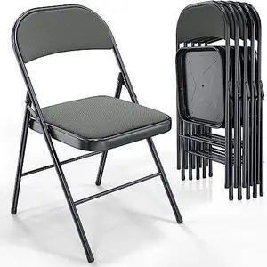 VINGLI 6 Pack Folding Chairs with Padded Seats, Metal Frame with Fabric Seat & Back, Capacity 350 lbs, Gray, Set of 6 VINGLI 6 Pack Folding Chairs with Padded Seats, Metal Frame with Fabric Seat & Back, Capacity 350 lbs, Gray, Set of 6