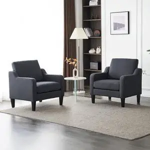 VINGLI Accent Chairs Set of 2 Living Room Chairs Dark Grey Reading Chair for Bedroom Scooped Arm Chair Mid Century Modern Linen Chairs Upholstered Comfy Chair for Apartment, Waiting Room VINGLI Accent Chairs Set of 2 Living Room Chairs Dark Grey Reading Chair for Bedroom Scooped Arm Chair Mid Century Modern Linen Chairs Upholstered Comfy Chair for Apartment, Waiting Room