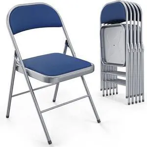 VINGLI 6 Pack Folding Chairs with Padded Seats, Metal Frame with Fabric Seat & Back, Capacity 350 lbs, Blue, Set of 6 VINGLI 6 Pack Folding Chairs with Padded Seats, Metal Frame with Fabric Seat & Back, Capacity 350 lbs, Blue, Set of 6
