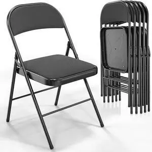 VINGLI 6 Pack Folding Chairs with Padded Seats, Metal Frame with Fabric Seat & Back, Capacity 350 lbs, Black, Set of 6 VINGLI 6 Pack Folding Chairs with Padded Seats, Metal Frame with Fabric Seat & Back, Capacity 350 lbs, Black, Set of 6