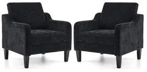 VINGLI Living Room Chairs Set of 2, Black Accent Chair 5.5" Thick Seat Cushion Comfy Chair Soft Chenille Side Chair Upholstered Arm Chair for Bedroom, Play Room, Apartment, Office (Black) VINGLI Living Room Chairs Set of 2, Black Accent Chair 5.5" Thick Seat Cushion Comfy Chair Soft Chenille Side Chair Upholstered Arm Chair for Bedroom, Play Room, Apartment, Office (Black)