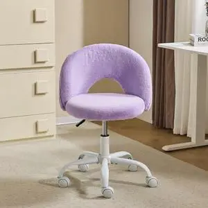 VINGLI Small Vanity Chair with Faux Fur Wheels for Girls,Cute Adjustable Height Armless Office Desk Chair,360°Swivel Comfy Rolling for Study,Make up Room,Small Space,Purple VINGLI Small Vanity Chair with Faux Fur Wheels for Girls,Cute Adjustable Height Armless Office Desk Chair,360°Swivel Comfy Rolling for Study,Make up Room,Small Space,Purple