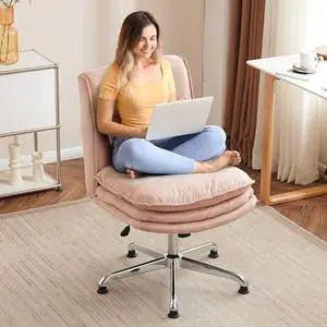 VINGLI Cloud Criss Cross Legged Home Office Desk Chair, 18" High Back Armless, Wide Adjustable Comfy Padded Seat, Modern Swivel Makeup Vanity Chair, Microfiber, Pink VINGLI Cloud Criss Cross Legged Home Office Desk Chair, 18" High Back Armless, Wide Adjustable Comfy Padded Seat, Modern Swivel Makeup Vanity Chair, Microfiber, Pink