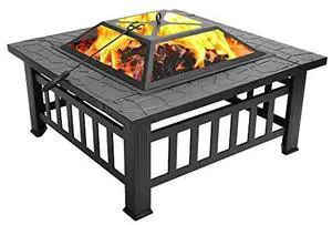 VINGLI 32in Wood Fire Pit with Mesh Lid and Fire Poker, Portable Outdoor Fireplace Burning FirePit for Chrismas Backyard Patio Outside Picnic BBQ Party VINGLI 32in Wood Fire Pit with Mesh Lid and Fire Poker, Portable Outdoor Fireplace Burning FirePit for Chrismas Backyard Patio Outside Picnic BBQ Party
