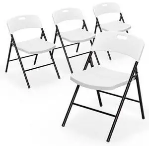 VINGLI Folding Chairs, Plastic Foldable Chair, Capacity up to 350 lbs, Portable Seating for Indoor Outdoor Events Parties Camping Work School Commercail (4, White) VINGLI Folding Chairs, Plastic Foldable Chair, Capacity up to 350 lbs, Portable Seating for Indoor Outdoor Events Parties Camping Work School Commercail (4, White)