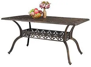 VINGLI 6-Person Outdoor Dining Table, Cast Aluminum Patio Dining Table with Umbrella Hole, Rectangle Patio Table Outdoor Furniture Garden Table (59" Lx35.4W x28.5 H) VINGLI 6-Person Outdoor Dining Table, Cast Aluminum Patio Dining Table with Umbrella Hole, Rectangle Patio Table Outdoor Furniture Garden Table (59" Lx35.4W x28.5 H)