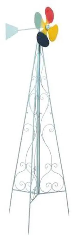 VINGLI Ornamental Windmill Backyard Garden Decoration Weather Vane, Heavy Duty Metal Wind Mill (Light Blue with Decorative Trellis, 6.2, Feet, 13.8, Inches, 6.2, Feet, 13.8, Inches, 19.2, Inches) VINGLI Ornamental Windmill Backyard Garden Decoration Weather Vane, Heavy Duty Metal Wind Mill (Light Blue with Decorative Trellis, 6.2, Feet, 13.8, Inches, 6.2, Feet, 13.8, Inches, 19.2, Inches)
