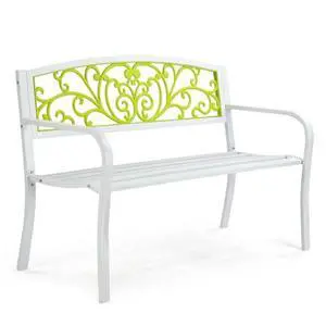 VINGLI Outdoor Bench for Patio Metal Garden Bench w/PVC Back Pattern, Black Park Benches Front Porch Benches for Yard Lawn Decor Deck Entryway (White&Green) VINGLI Outdoor Bench for Patio Metal Garden Bench w/PVC Back Pattern, Black Park Benches Front Porch Benches for Yard Lawn Decor Deck Entryway (White&Green)