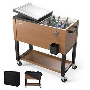 VINGLI 80 Quart Rolling Ice Chest on Wheels, Patio Cooler Cart, Beverage Rolling Cooler for Outdoor Patio Deck Party VINGLI 80 Quart Rolling Ice Chest on Wheels, Patio Cooler Cart, Beverage Rolling Cooler for Outdoor Patio Deck Party