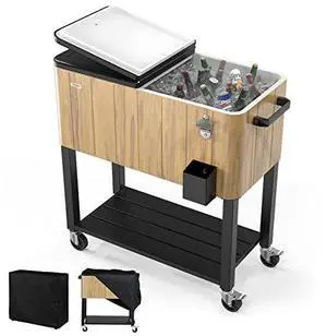 VINGLI 80 Quart Rolling Ice Chest on Wheels, Patio Cooler Cart, Beverage Rolling Cooler for Outdoor Patio Deck Party VINGLI 80 Quart Rolling Ice Chest on Wheels, Patio Cooler Cart, Beverage Rolling Cooler for Outdoor Patio Deck Party