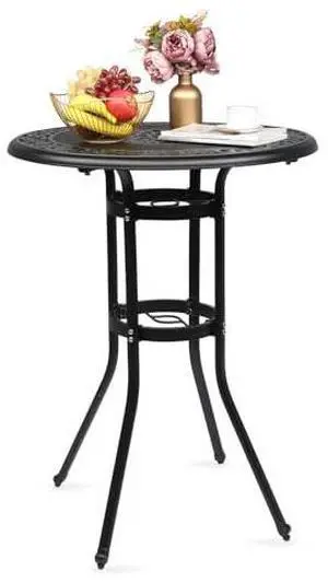 VINGLI Cast Aluminum Bar Height Patio Table with Umbrella Hole - Tall Outdoor Bistro Table, 32" Dia x 41" H (Black) VINGLI Cast Aluminum Bar Height Patio Table with Umbrella Hole - Tall Outdoor Bistro Table, 32" Dia x 41" H (Black)