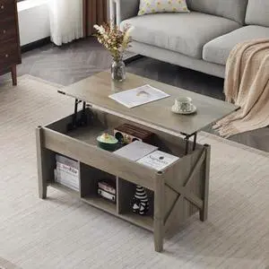 VINGLI Farmhouse Lift Top Coffee Table, Rustic Grey with Storage Shelf/Hidden Compartment, Mesa De Centro para Sala, Rustic Brown (Grey, 40" L) VINGLI Farmhouse Lift Top Coffee Table, Rustic Grey with Storage Shelf/Hidden Compartment, Mesa De Centro para Sala, Rustic Brown (Grey, 40" L)