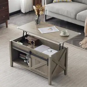 VINGLI Farmhouse Lift Top Coffee Table, Rustic Grey with Storage Shelf/Hidden Compartment, Mesa De Centro para Sala, Rustic Brown (Grey, 36" L) VINGLI Farmhouse Lift Top Coffee Table, Rustic Grey with Storage Shelf/Hidden Compartment, Mesa De Centro para Sala, Rustic Brown (Grey, 36" L)