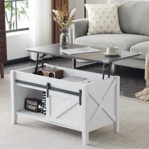 VINGLI Farmhouse Lift Top Coffee Table, Rustic Grey with Storage Shelf/Hidden Compartment, Mesa De Centro para Sala, Rustic Brown (White Charcoal, 36" L) VINGLI Farmhouse Lift Top Coffee Table, Rustic Grey with Storage Shelf/Hidden Compartment, Mesa De Centro para Sala, Rustic Brown (White Charcoal, 36" L)