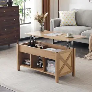 VINGLI Farmhouse Lift Top Coffee Table, Rustic Grey with Storage Shelf/Hidden Compartment, Mesa De Centro para Sala, Rustic Brown (Rattan Natural, 40" L) VINGLI Farmhouse Lift Top Coffee Table, Rustic Grey with Storage Shelf/Hidden Compartment, Mesa De Centro para Sala, Rustic Brown (Rattan Natural, 40" L)