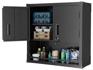 VINGLI Garage Wall Cabinet with Locking Doors and Adjustable Shelf, Metal Wall Cabinet, Floating Upper Storage Cabinet (Black, 30''W x 12''D x 30''H) VINGLI Garage Wall Cabinet with Locking Doors and Adjustable Shelf, Metal Wall Cabinet, Floating Upper Storage Cabinet (Black, 30''W x 12''D x 30''H)