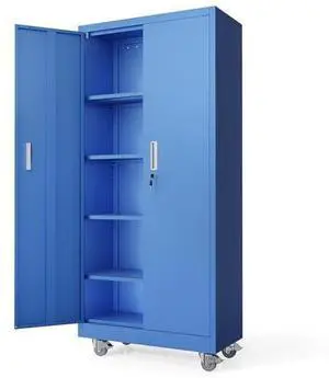 VINGLI Rolling Metal Storage Cabinet with Adjustable Shelves, 71'' Tall Garage Storage Cabinet with Wheels, Locking Tool Cabinets for Home Office Garage Gym School (Blue) VINGLI Rolling Metal Storage Cabinet with Adjustable Shelves, 71'' Tall Garage Storage Cabinet with Wheels, Locking Tool Cabinets for Home Office Garage Gym School (Blue)