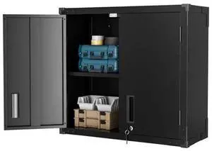 VINGLI Garage Wall Cabinet with Locking Doors and Adjustable Shelf, Metal Wall Cabinet, Floating Upper Storage Cabinet (Black, 30''W x 12''D x 28''H) VINGLI Garage Wall Cabinet with Locking Doors and Adjustable Shelf, Metal Wall Cabinet, Floating Upper Storage Cabinet (Black, 30''W x 12''D x 28''H)