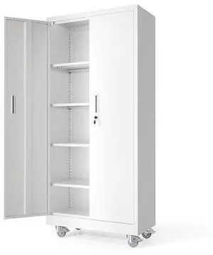 VINGLI Rolling Metal Storage Cabinet with Adjustable Shelves, 71'' Tall Garage Storage Cabinet with Wheels, Locking Tool Cabinets for Home Office Garage Gym School (White) VINGLI Rolling Metal Storage Cabinet with Adjustable Shelves, 71'' Tall Garage Storage Cabinet with Wheels, Locking Tool Cabinets for Home Office Garage Gym School (White)