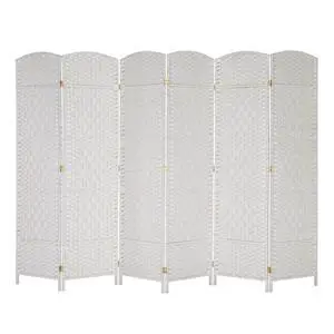 VINGLI 6-Panels Tall Rattan Room Divider, 6 FT Folding Privacy Screen, Indoor Partition Wall Dividers, Freestanding Hinged Space Separator (White) VINGLI 6-Panels Tall Rattan Room Divider, 6 FT Folding Privacy Screen, Indoor Partition Wall Dividers, Freestanding Hinged Space Separator (White)
