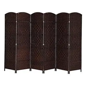 VINGLI 6-Panels Tall Rattan Room Divider, 6 FT Folding Privacy Screen, Indoor Partition Wall Dividers, Freestanding Hinged Space Separator (Dark Brown) VINGLI 6-Panels Tall Rattan Room Divider, 6 FT Folding Privacy Screen, Indoor Partition Wall Dividers, Freestanding Hinged Space Separator (Dark Brown)