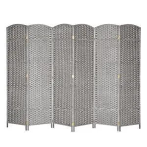 VINGLI 6-Panels Tall Rattan Room Divider, 6 FT Folding Privacy Screen, Indoor Partition Wall Dividers, Freestanding Hinged Space Separator (Grey) VINGLI 6-Panels Tall Rattan Room Divider, 6 FT Folding Privacy Screen, Indoor Partition Wall Dividers, Freestanding Hinged Space Separator (Grey)