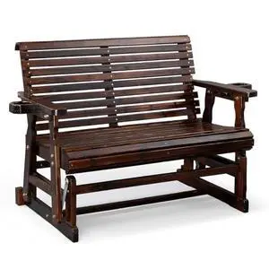 VINGLI Outdoor Glider Wood Patio Chair with Cup Holders, Outdoor Bench Glider Loveseat with Smooth Rocking Mechanism, Heavy Duty 800 LBS, Rustic VINGLI Outdoor Glider Wood Patio Chair with Cup Holders, Outdoor Bench Glider Loveseat with Smooth Rocking Mechanism, Heavy Duty 800 LBS, Rustic