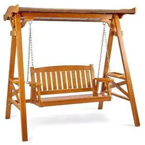 VINGLI Porch Swing with Stand, Porch Swing with Canopy, Waterproof Patio Swing with Cup Holder, Outdoor Swing Set for Garden, Yard, Patio, Teak VINGLI Porch Swing with Stand, Porch Swing with Canopy, Waterproof Patio Swing with Cup Holder, Outdoor Swing Set for Garden, Yard, Patio, Teak