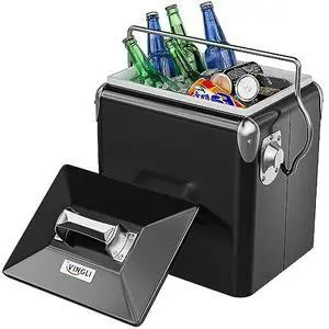 VINGLI 14qt Small Insulated Portable Cooler, Retro Vintage Classic Style Hard Metal Cooler for Barbeques, Camping, Fishing and Picnics VINGLI 14qt Small Insulated Portable Cooler, Retro Vintage Classic Style Hard Metal Cooler for Barbeques, Camping, Fishing and Picnics