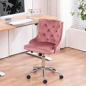 VINGLI Velvet Office Chair - Modern Upholstered Desk Chair with Adjustable Height, Tilting Mechanism, and Rolling Wheels - Pink VINGLI Velvet Office Chair - Modern Upholstered Desk Chair with Adjustable Height, Tilting Mechanism, and Rolling Wheels - Pink