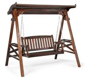 VINGLI Porch Swing with Stand, Porch Swing with Canopy, Waterproof Patio Swing with Cup Holder, Outdoor Swing Set for Garden, Yard, Patio, Rustic VINGLI Porch Swing with Stand, Porch Swing with Canopy, Waterproof Patio Swing with Cup Holder, Outdoor Swing Set for Garden, Yard, Patio, Rustic