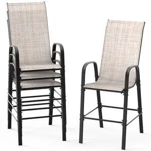 VINGLI Set of 4 Stackable Outdoor Bar Stools Sling Chairs with High Back & Armrests, for Lawn, Garden, Bar, Yellow VINGLI Set of 4 Stackable Outdoor Bar Stools Sling Chairs with High Back & Armrests, for Lawn, Garden, Bar, Yellow