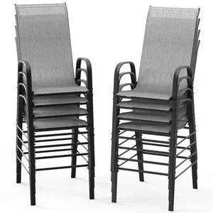VINGLI Outdoor Bar Chairs Set of 8 Stackable Outdoor Bar Stools with Sturdy Sling High Back and Armrests for Lawn, Courtyard, Garden, Bar, Silver Gray VINGLI Outdoor Bar Chairs Set of 8 Stackable Outdoor Bar Stools with Sturdy Sling High Back and Armrests for Lawn, Courtyard, Garden, Bar, Silver Gray