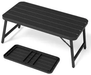 VINGLI Outdoor Folding Coffee Table, Rectangle Drainable Iron Patio Table for Balcony, Porch, and Living Room, Black VINGLI Outdoor Folding Coffee Table, Rectangle Drainable Iron Patio Table for Balcony, Porch, and Living Room, Black