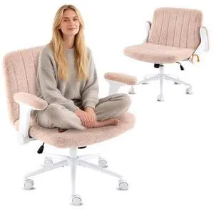 VINGLI Criss Cross Chair with Adjustable Flip-Up Arms,Cross Legged Chair with Wheels, Extra Wide Office Chair,Cozy Desk Chair for Home Office, Vanity, Apartment,Chenille Velvet,Orange VINGLI Criss Cross Chair with Adjustable Flip-Up Arms,Cross Legged Chair with Wheels, Extra Wide Office Chair,Cozy Desk Chair for Home Office, Vanity, Apartment,Chenille Velvet,Orange